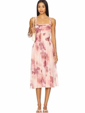 Free People Tessa Smocked Midi Dress in Soft Combo Pink and Purple Floral NEW